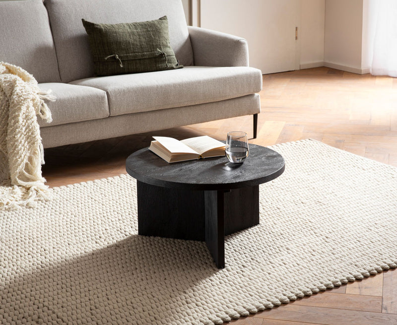 Couchtisch Mango Massivholz Rund 60x60x33cm Schwarz Modern Dreibein