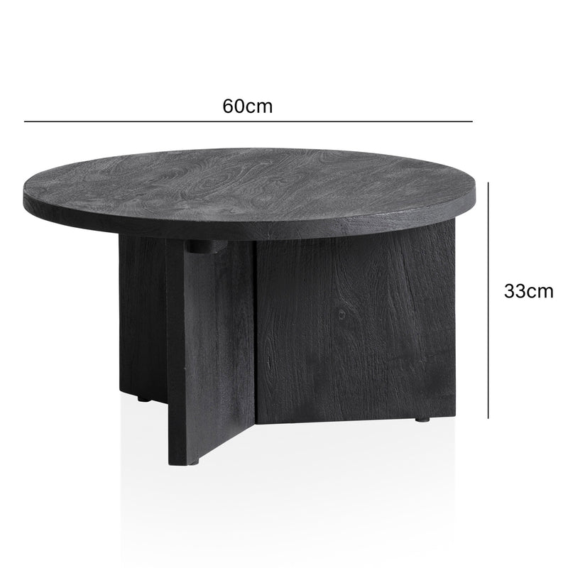 Couchtisch Mango Massivholz Rund 60x60x33cm Schwarz Modern Dreibein