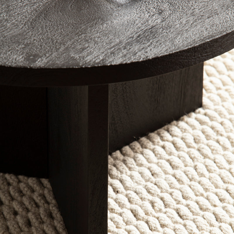 Couchtisch Mango Massivholz Rund 60x60x33cm Schwarz Modern Dreibein