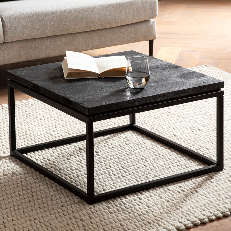 Couchtisch Mango Massivholz Metall Schwarz 60x60x35cm Modern Quadrat