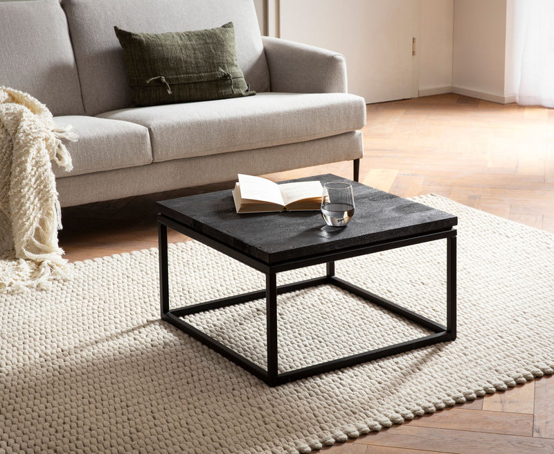 Couchtisch Mango Massivholz Metall Schwarz 60x60x35cm Modern Quadrat