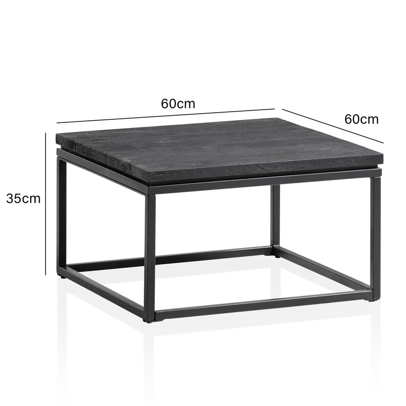 Couchtisch Mango Massivholz Metall Schwarz 60x60x35cm Modern Quadrat