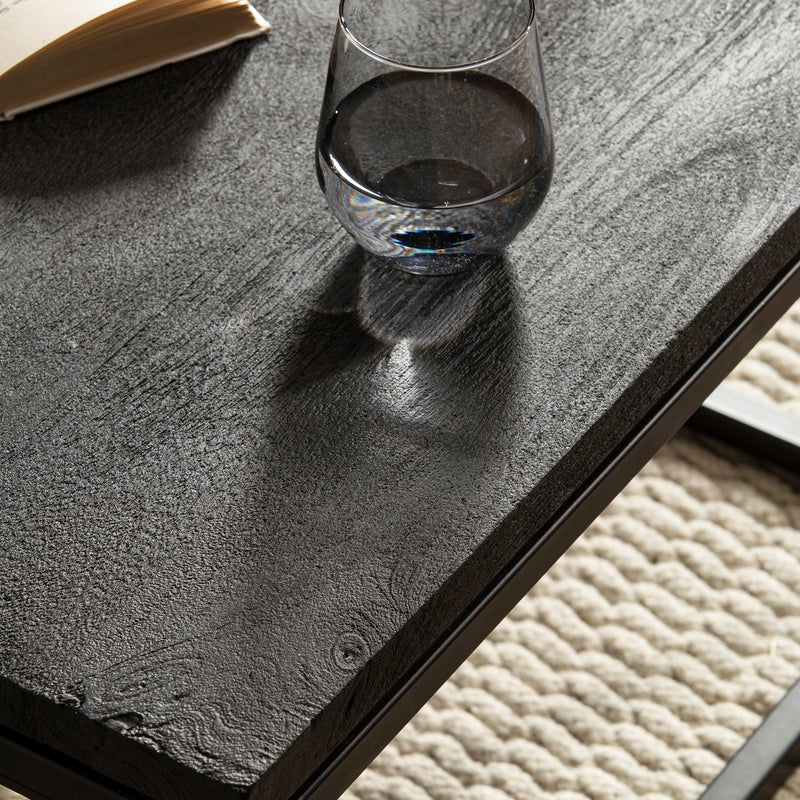 Couchtisch Mango Massivholz Metall Schwarz 60x60x35cm Modern Quadrat