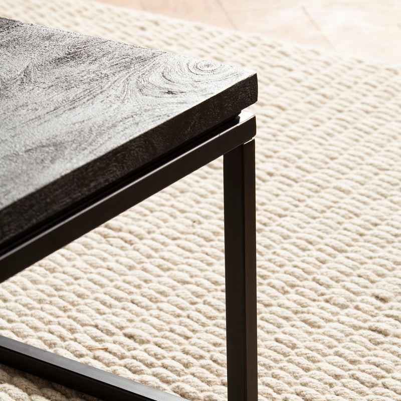 Couchtisch Mango Massivholz Metall Schwarz 60x60x35cm Modern Quadrat
