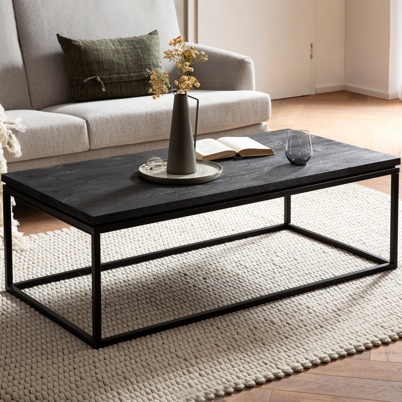Couchtisch 120x60x40cm Mango Massivholz Metall Schwarz Modern