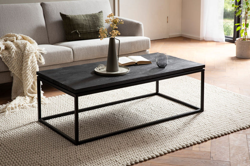 Couchtisch 120x60x40cm Mango Massivholz Metall Schwarz Modern