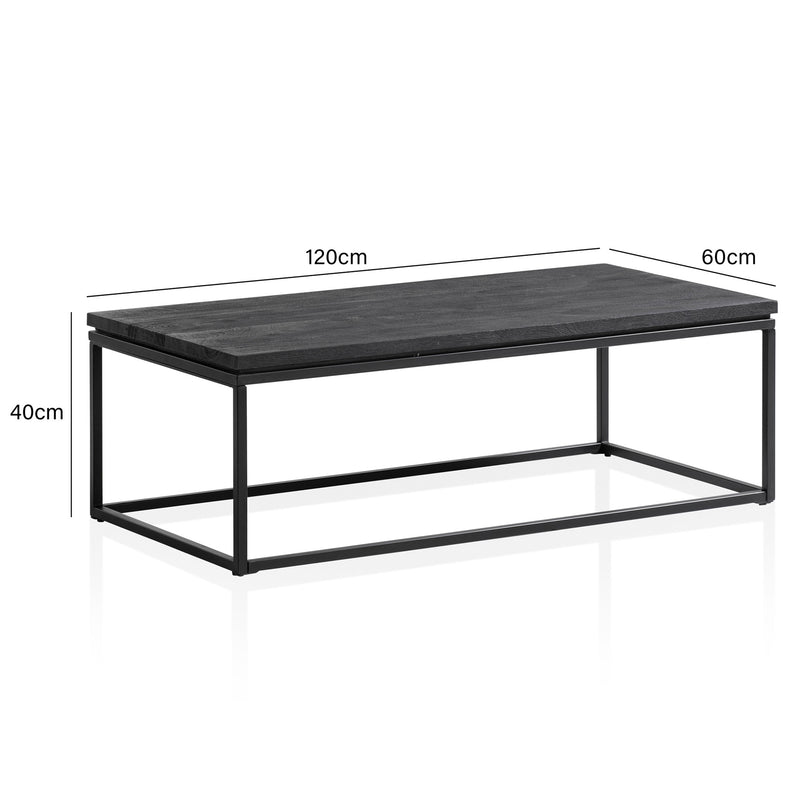 Couchtisch 120x60x40cm Mango Massivholz Metall Schwarz Modern