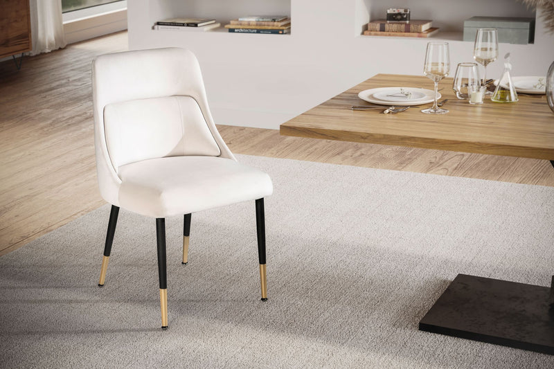 Esszimmerstuhl Samt Beige mit schwarzen Beinen Modern Polsterstuhl