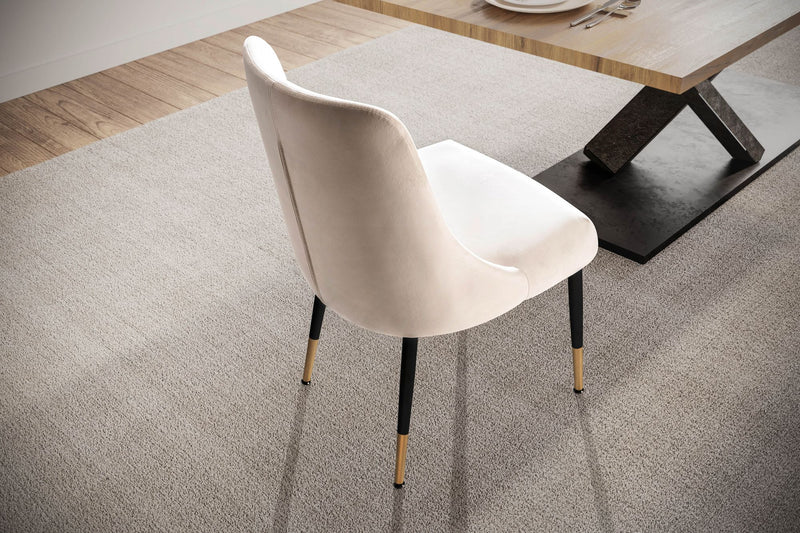 Esszimmerstuhl Samt Beige mit schwarzen Beinen Modern Polsterstuhl