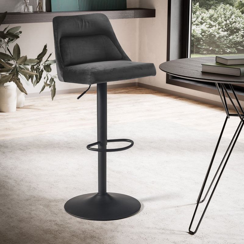 Barhocker Samt Grau höhenverstellbar 86-106cm Metallfuß gepolstert