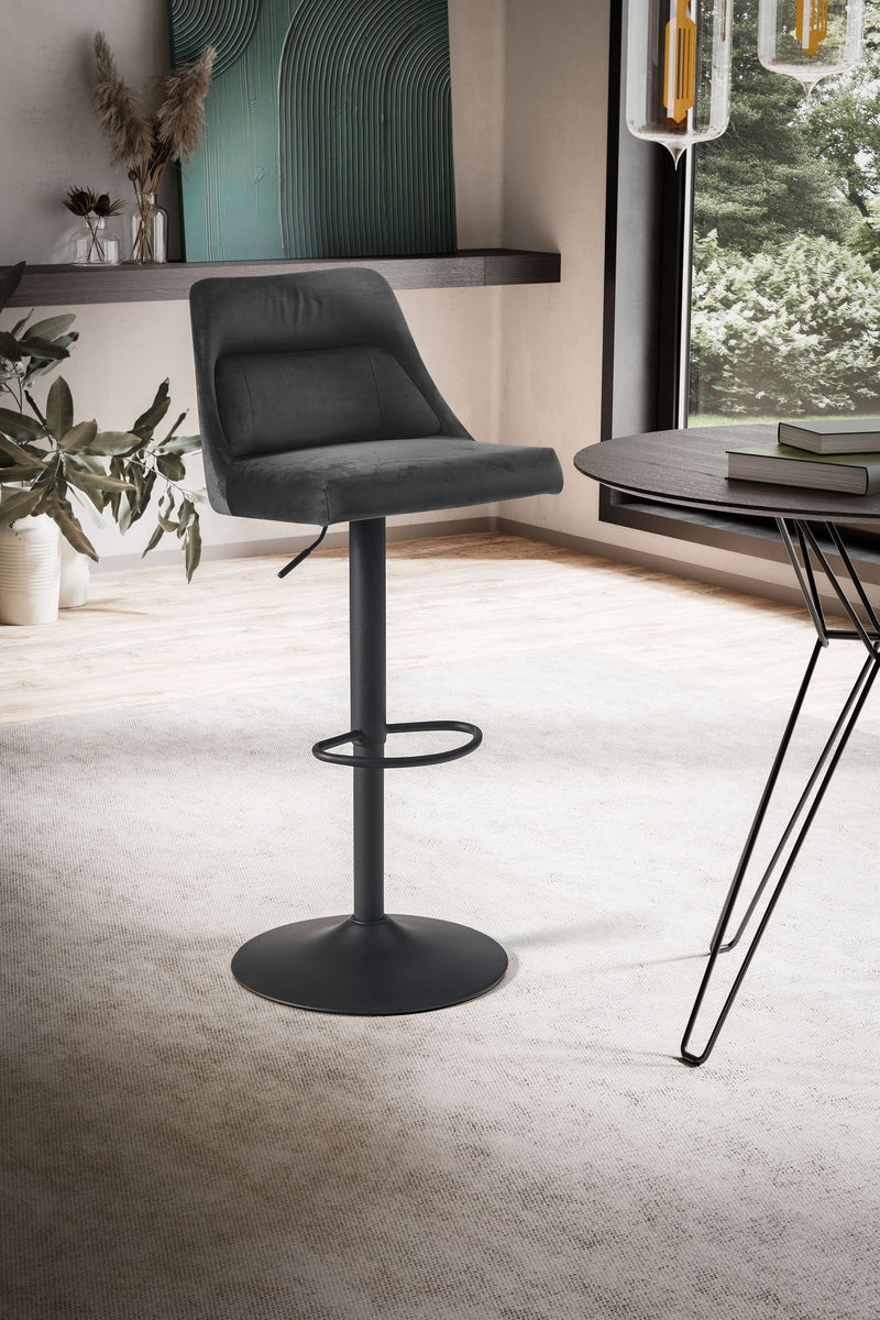 Barhocker Samt Grau höhenverstellbar 86-106cm Metallfuß gepolstert