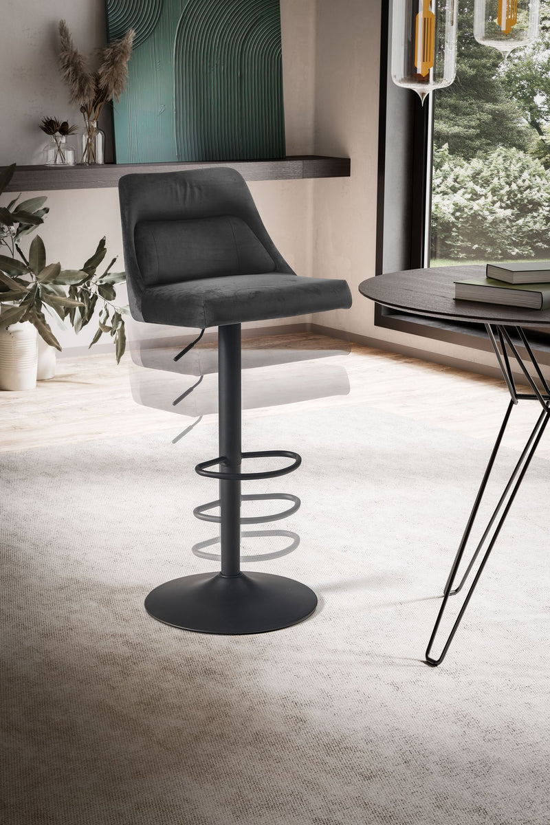 Barhocker Samt Grau höhenverstellbar 86-106cm Metallfuß gepolstert