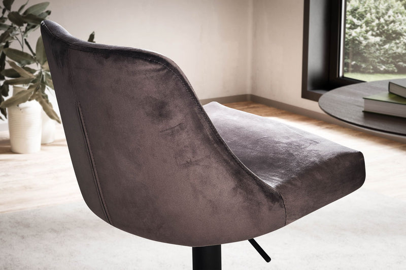Barhocker Samt Grau höhenverstellbar 86-106cm Metallfuß gepolstert