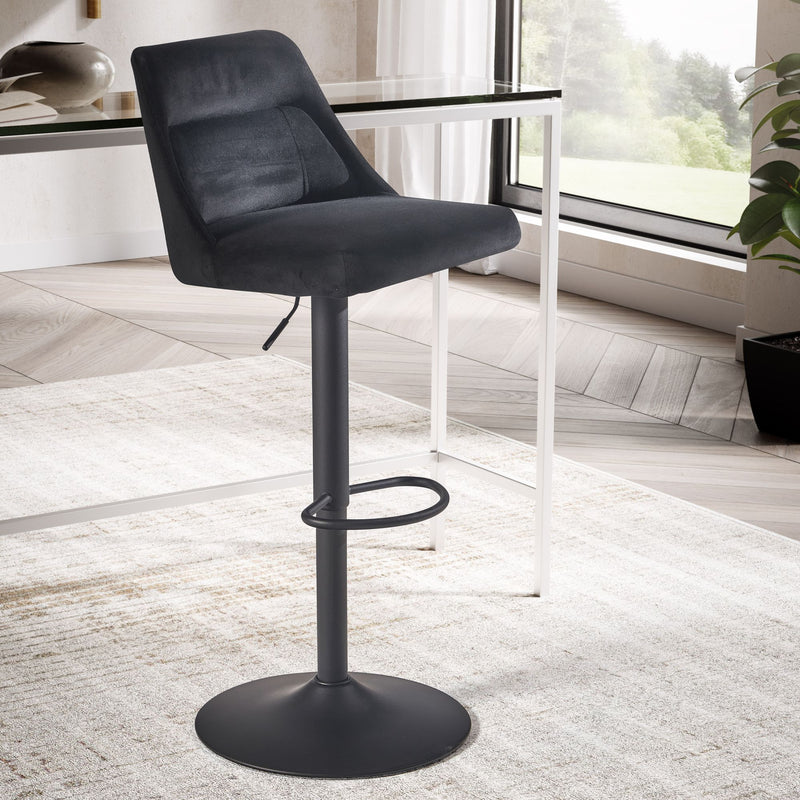 Barhocker Samt Schwarz höhenverstellbar 86-106cm Metallfuß gepolstert