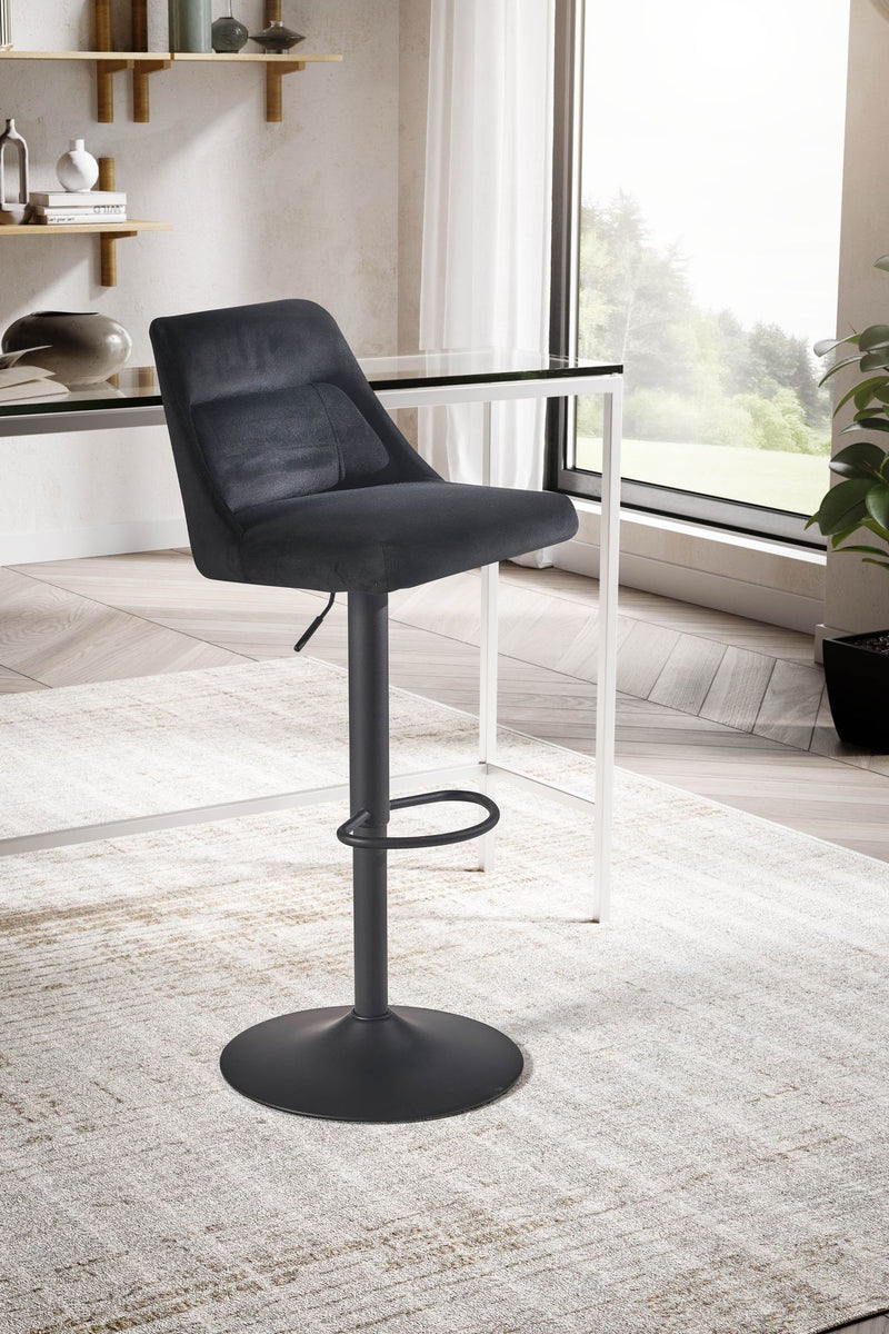 Barhocker Samt Schwarz höhenverstellbar 86-106cm Metallfuß gepolstert