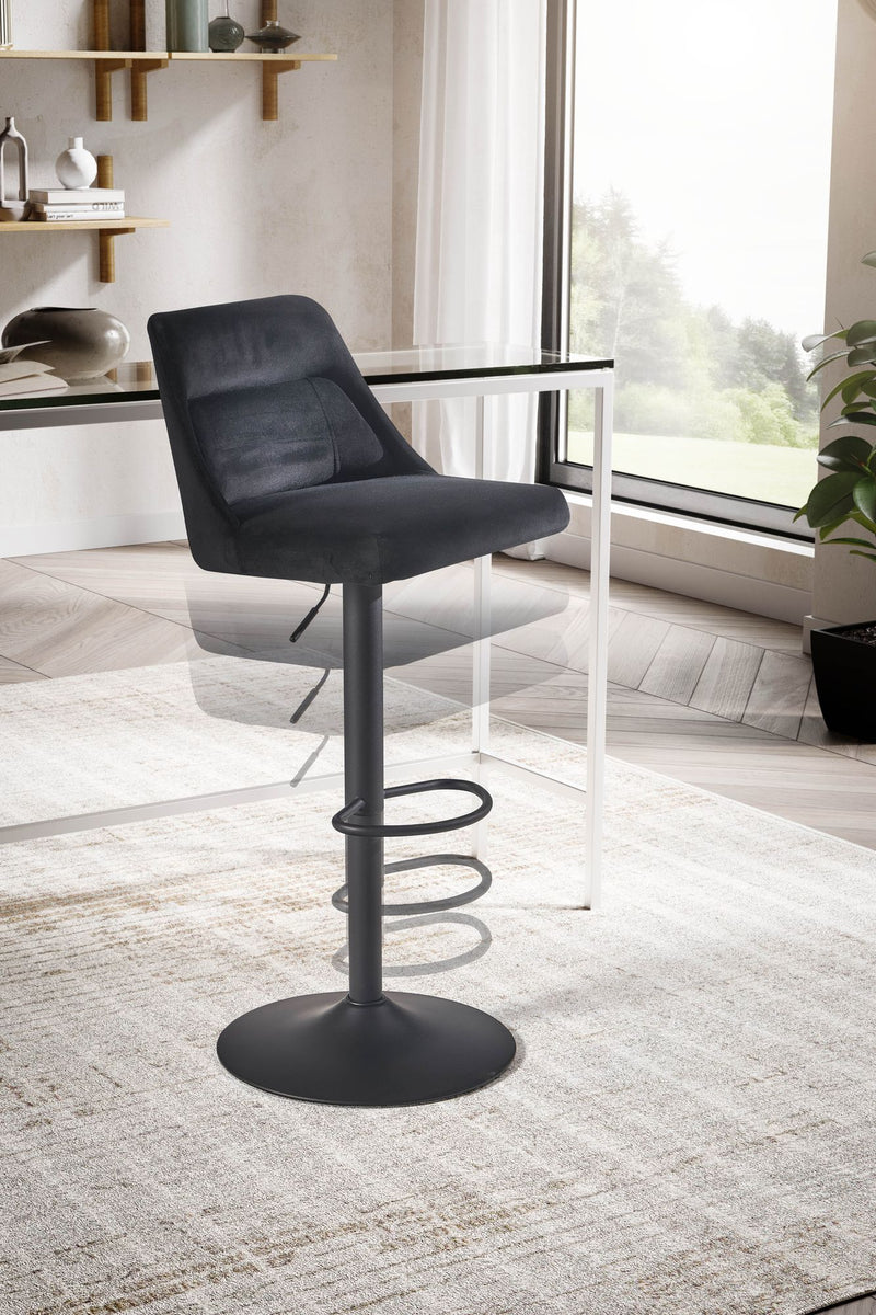 Barhocker Samt Schwarz höhenverstellbar 86-106cm Metallfuß gepolstert