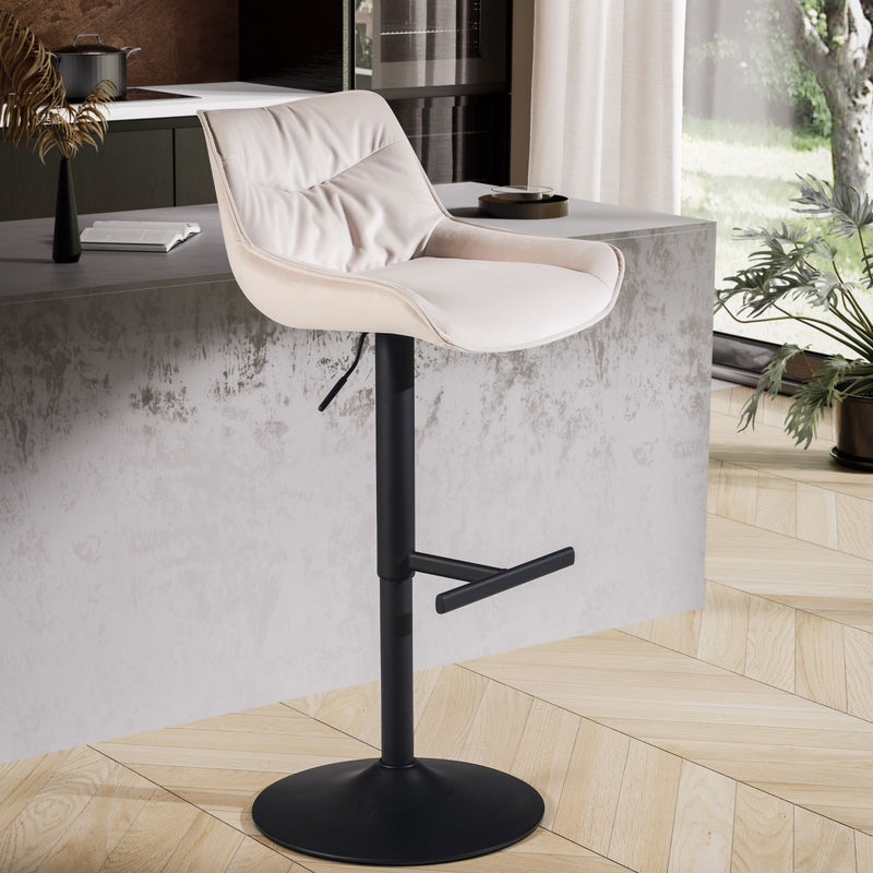 Barhocker Samt Beige höhenverstellbar 86-106cm Metallfuß gepolstert
