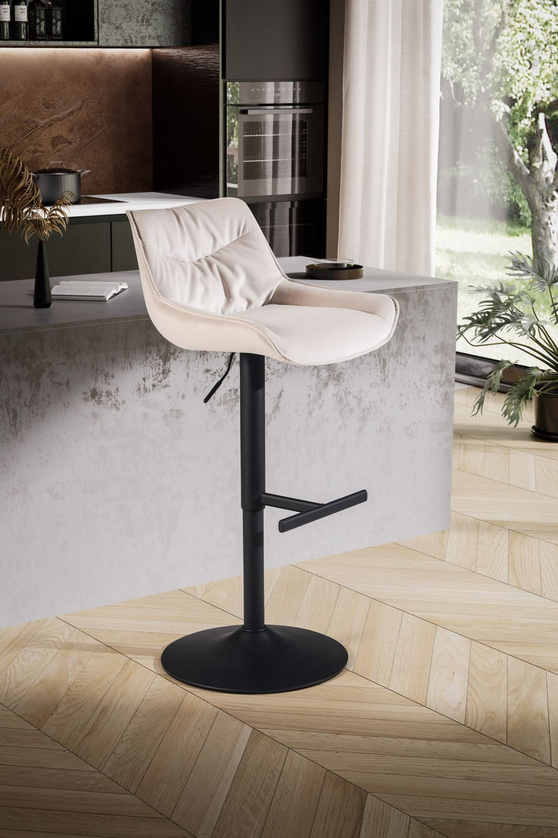 Barhocker Samt Beige höhenverstellbar 86-106cm Metallfuß gepolstert