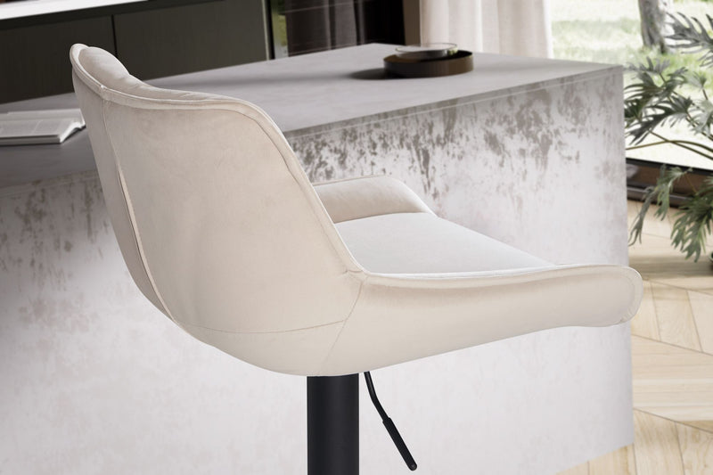 Barhocker Samt Beige höhenverstellbar 86-106cm Metallfuß gepolstert