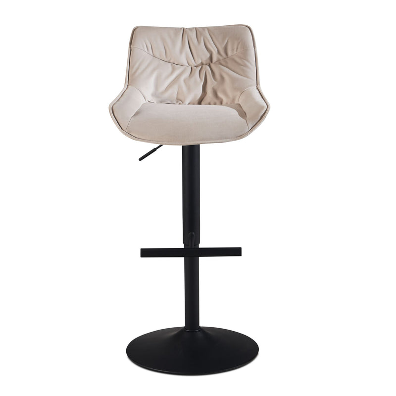 Barhocker Samt Beige höhenverstellbar 86-106cm Metallfuß gepolstert