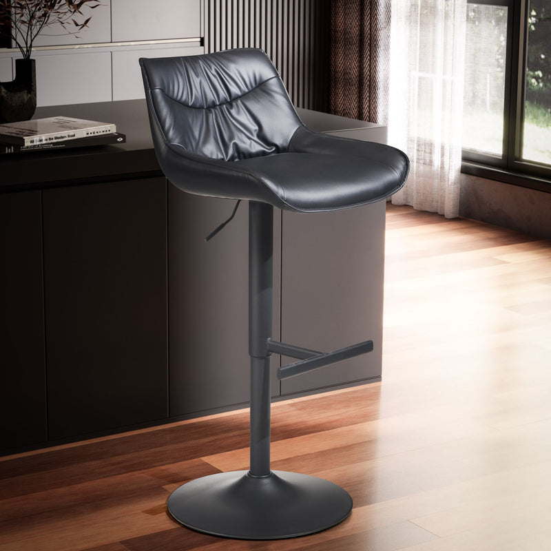 Barhocker Kunstleder Schwarz höhenverstellbar Metallfuß gepolstert