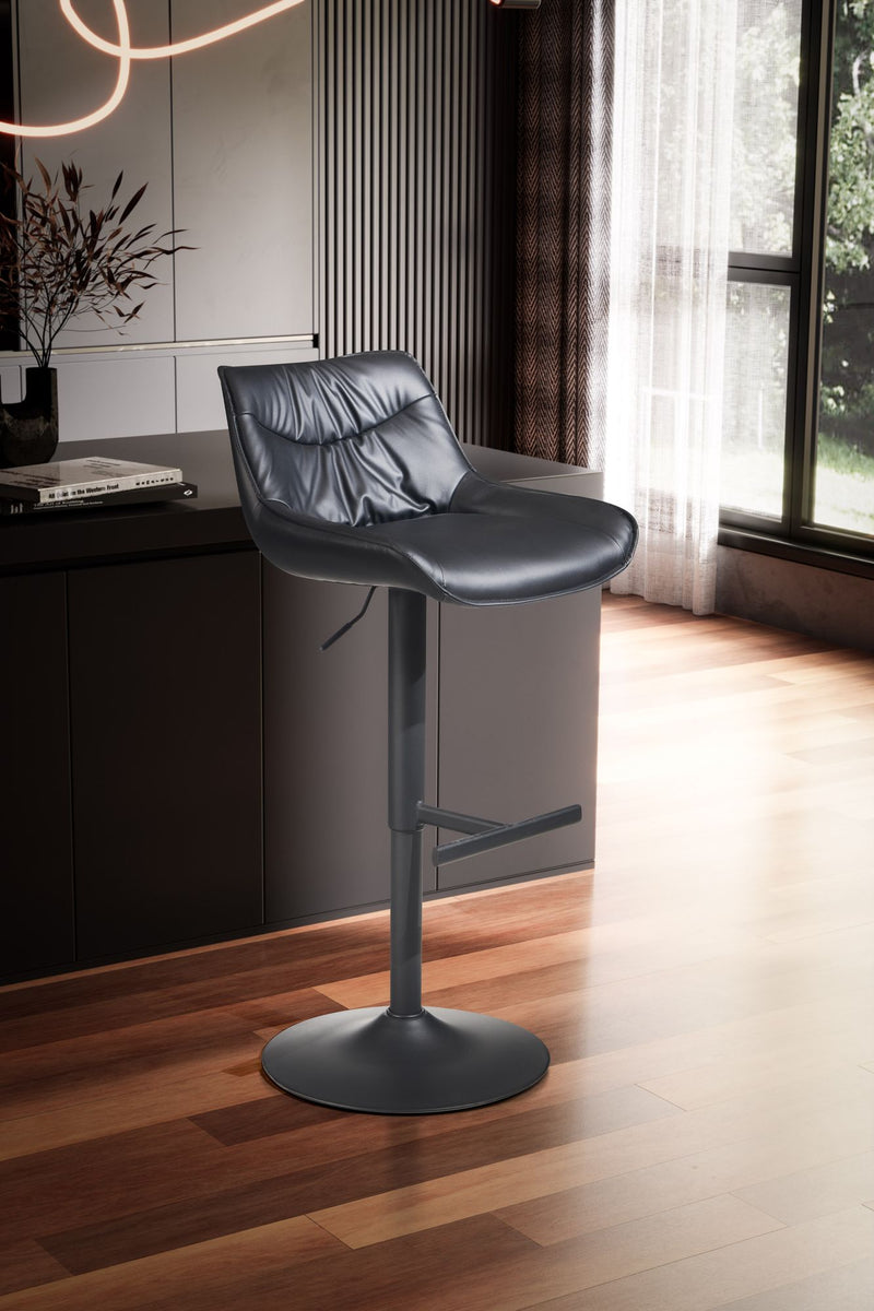 Barhocker Kunstleder Schwarz höhenverstellbar Metallfuß gepolstert