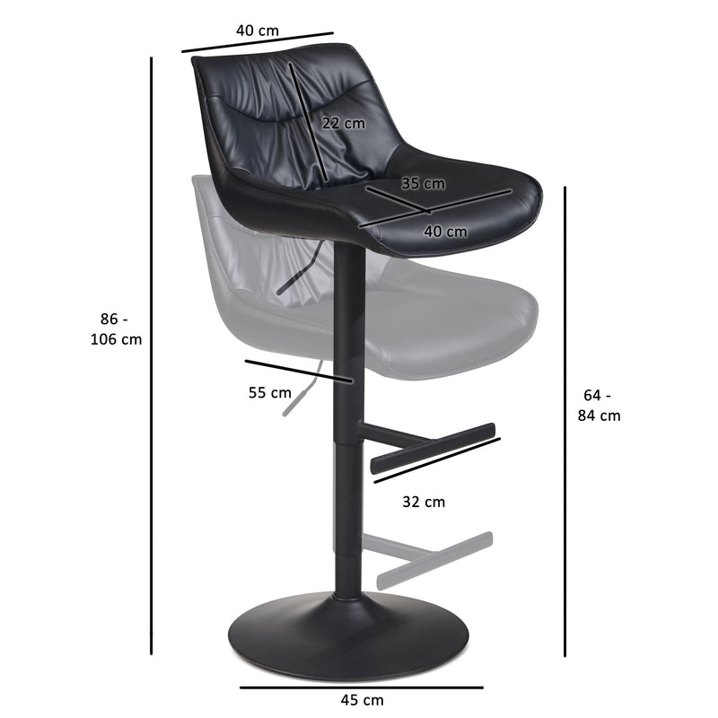 Barhocker Kunstleder Schwarz höhenverstellbar Metallfuß gepolstert