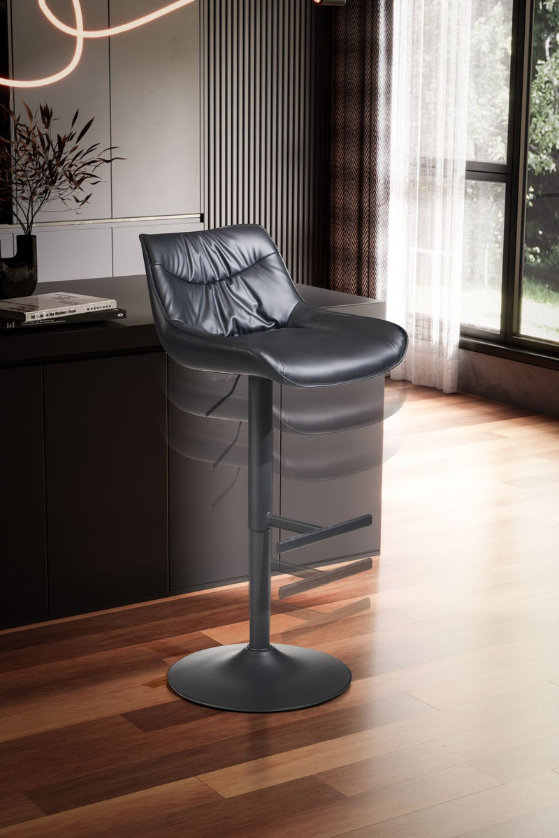 Barhocker Kunstleder Schwarz höhenverstellbar Metallfuß gepolstert