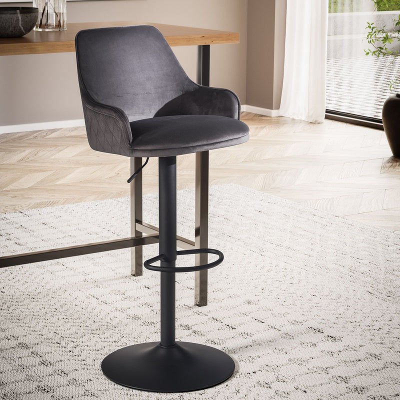 Barhocker Samt Grau höhenverstellbar 86-106cm Metallfuß gepolstert