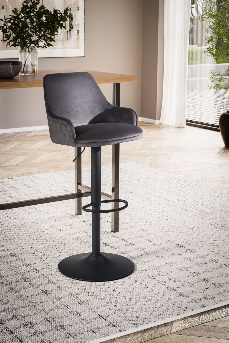 Barhocker Samt Grau höhenverstellbar 86-106cm Metallfuß gepolstert