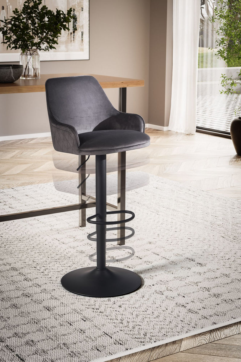 Barhocker Samt Grau höhenverstellbar 86-106cm Metallfuß gepolstert