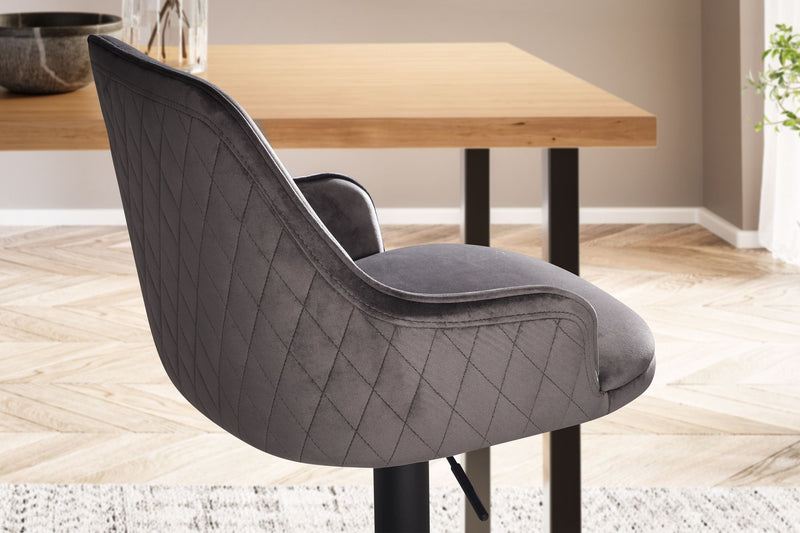 Barhocker Samt Grau höhenverstellbar 86-106cm Metallfuß gepolstert