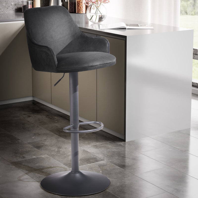 Barhocker Samt Schwarz höhenverstellbar 86-106cm Metallfuß gepolstert