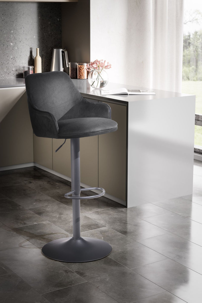 Barhocker Samt Schwarz höhenverstellbar 86-106cm Metallfuß gepolstert