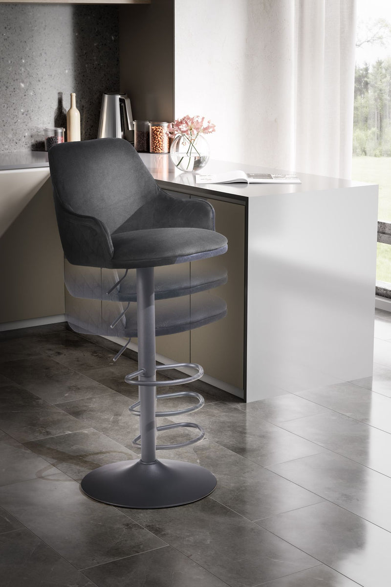 Barhocker Samt Schwarz höhenverstellbar 86-106cm Metallfuß gepolstert
