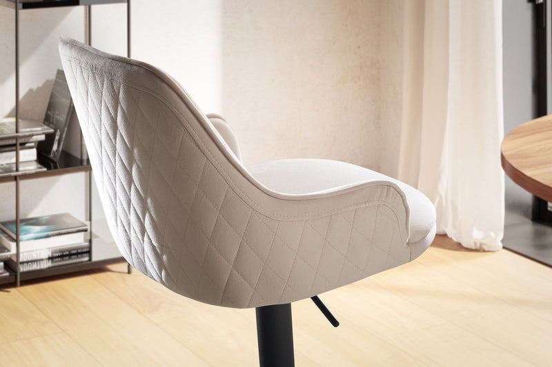 Barhocker Samt Beige höhenverstellbar Metallfuß gepolstert mit Lehne