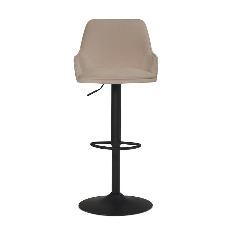 Barhocker Samt Beige höhenverstellbar Metallfuß gepolstert mit Lehne