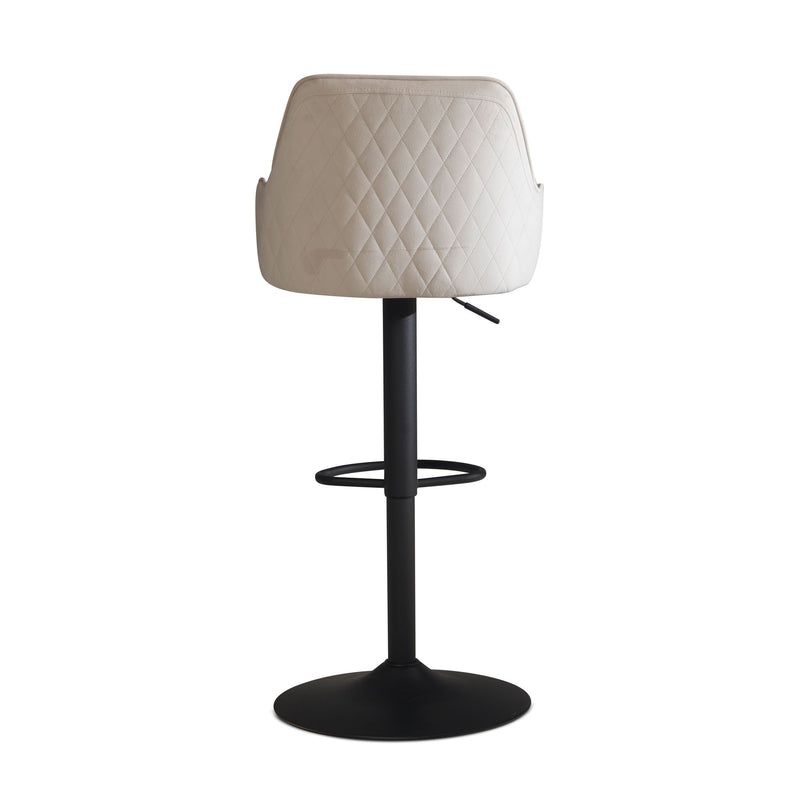 Barhocker Samt Beige höhenverstellbar Metallfuß gepolstert mit Lehne