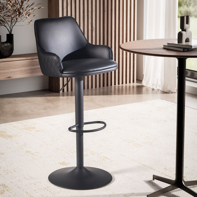 Barhocker Kunstleder Schwarz höhenverstellbar Metallfuß gepolstert
