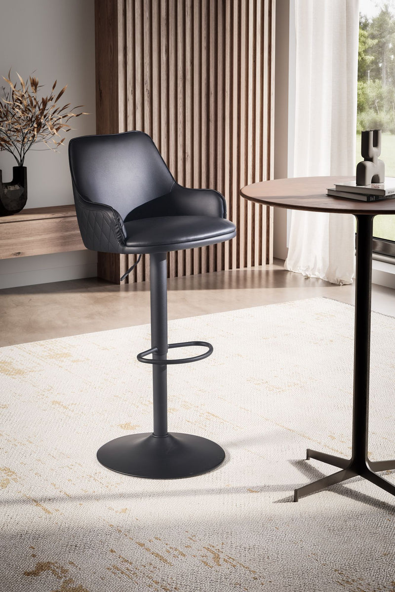 Barhocker Kunstleder Schwarz höhenverstellbar Metallfuß gepolstert