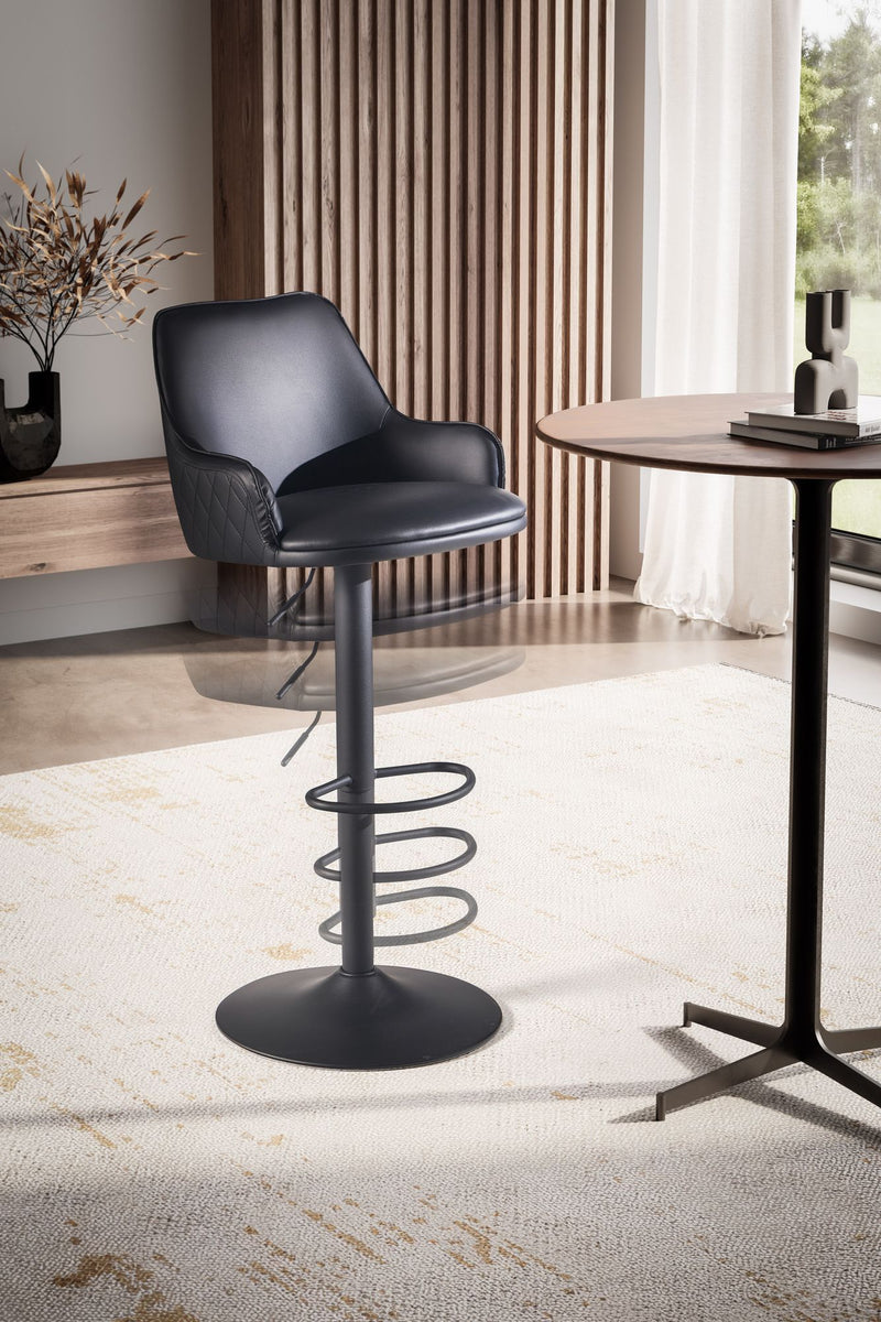 Barhocker Kunstleder Schwarz höhenverstellbar Metallfuß gepolstert