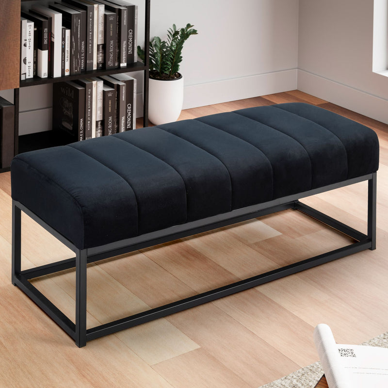 Sitzbank Samt Schwarz 108x40x40cm Metallgestell Modern Gesteppt