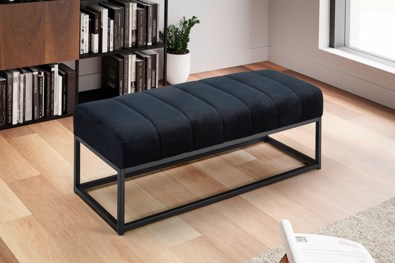 Sitzbank Samt Schwarz 108x40x40cm Metallgestell Modern Gesteppt
