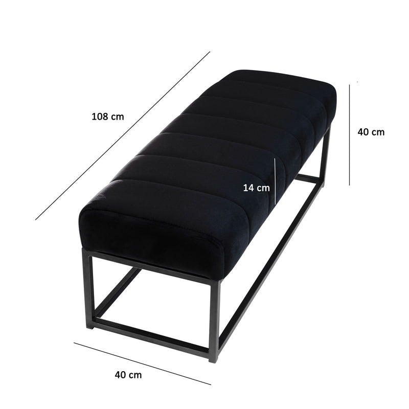 Sitzbank Samt Schwarz 108x40x40cm Metallgestell Modern Gesteppt