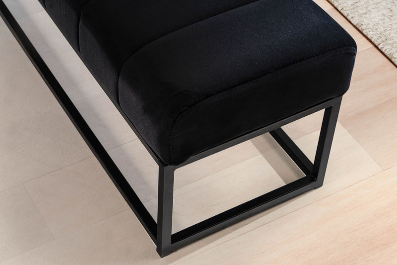 Sitzbank Samt Schwarz 108x40x40cm Metallgestell Modern Gesteppt