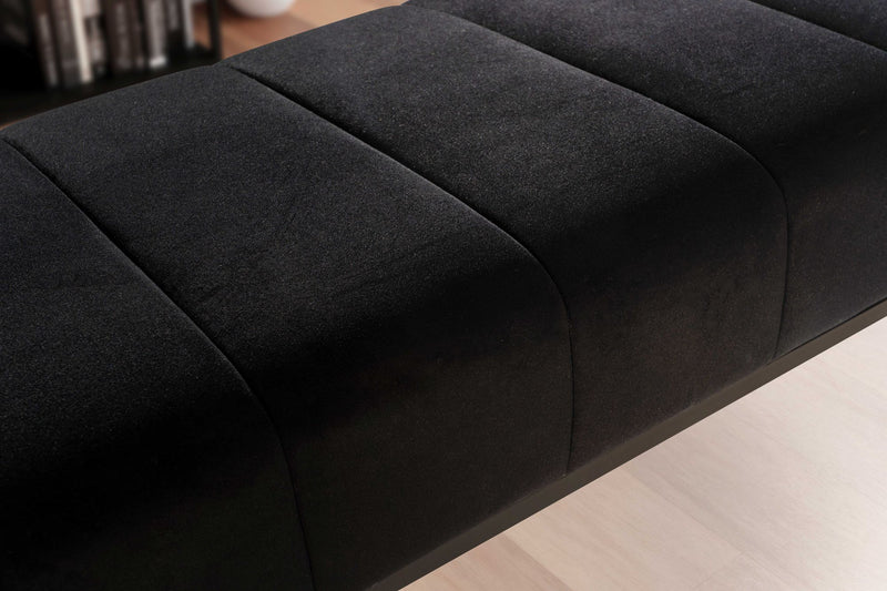 Sitzbank Samt Schwarz 108x40x40cm Metallgestell Modern Gesteppt
