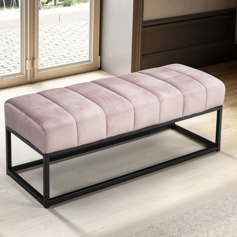 Sitzbank Samt Rosa 108x40x40cm Metallgestell Modern Gesteppt