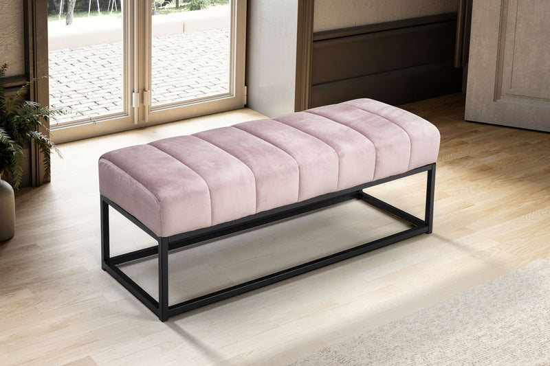 Sitzbank Samt Rosa 108x40x40cm Metallgestell Modern Gesteppt
