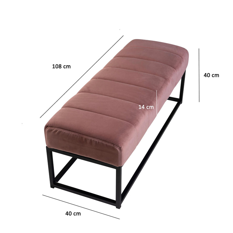 Sitzbank Samt Rosa 108x40x40cm Metallgestell Modern Gesteppt