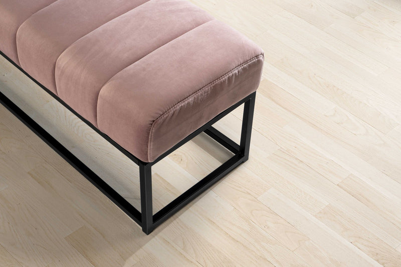Sitzbank Samt Rosa 108x40x40cm Metallgestell Modern Gesteppt